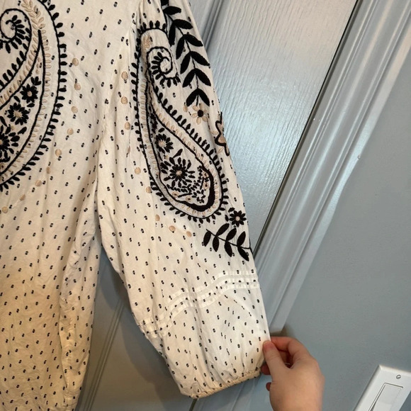 Fat Face Imogen Embroidered Blouse Size Large Peasant Boho Hippie Balloon Sleeve - Picture 8 of 16